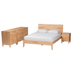 Baxton Studio Hosea Japandi Carved Honeycomb Natural King Size 4-Piece Bedroom Set